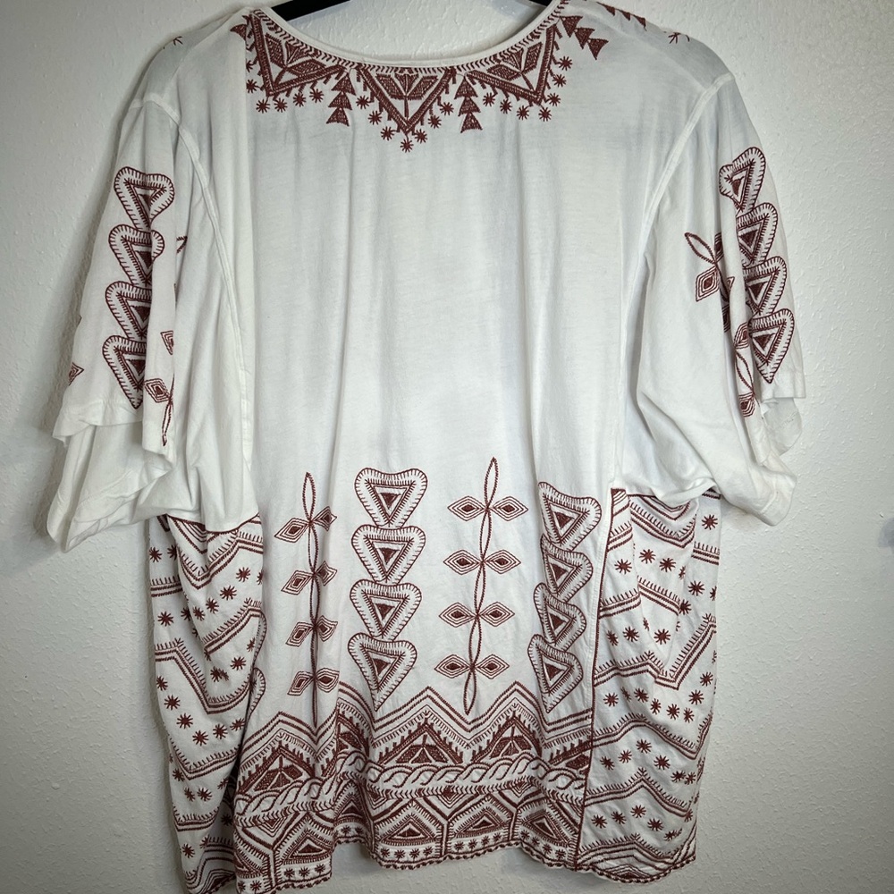 Johnny Was Cream and Brown Embroidered Blouse - Picture 3 of 4